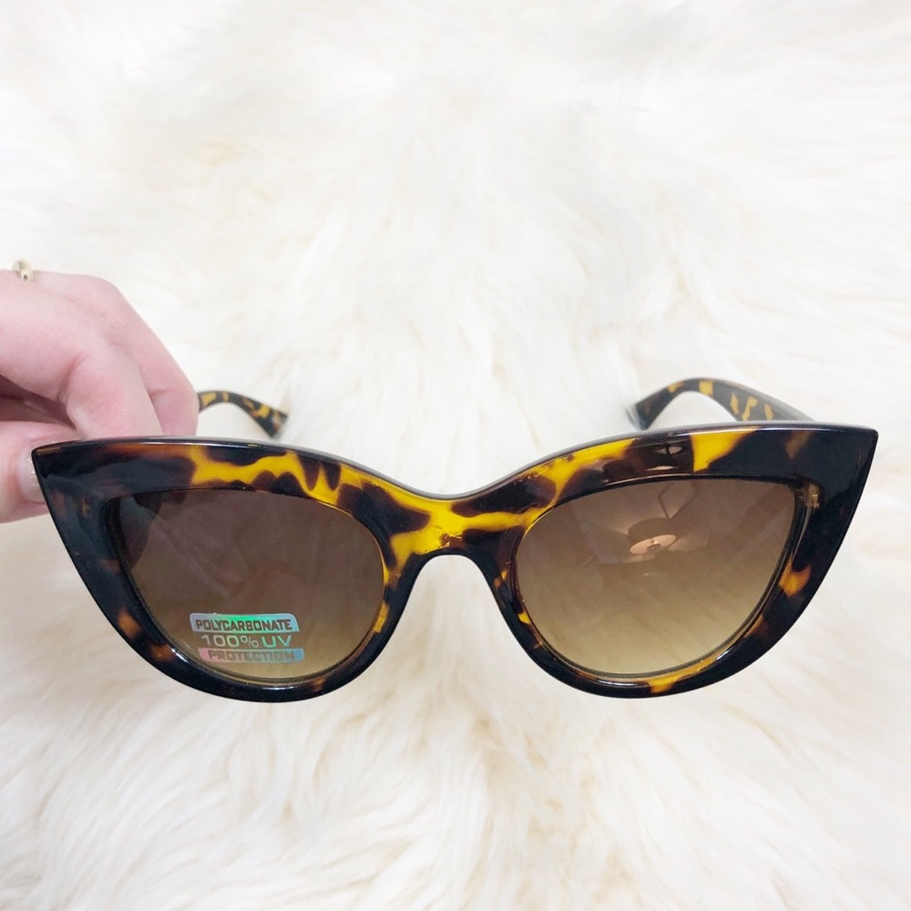 New Glossy Tortoise Cat Eye Designer Sunglasses - Picture 3 of 5